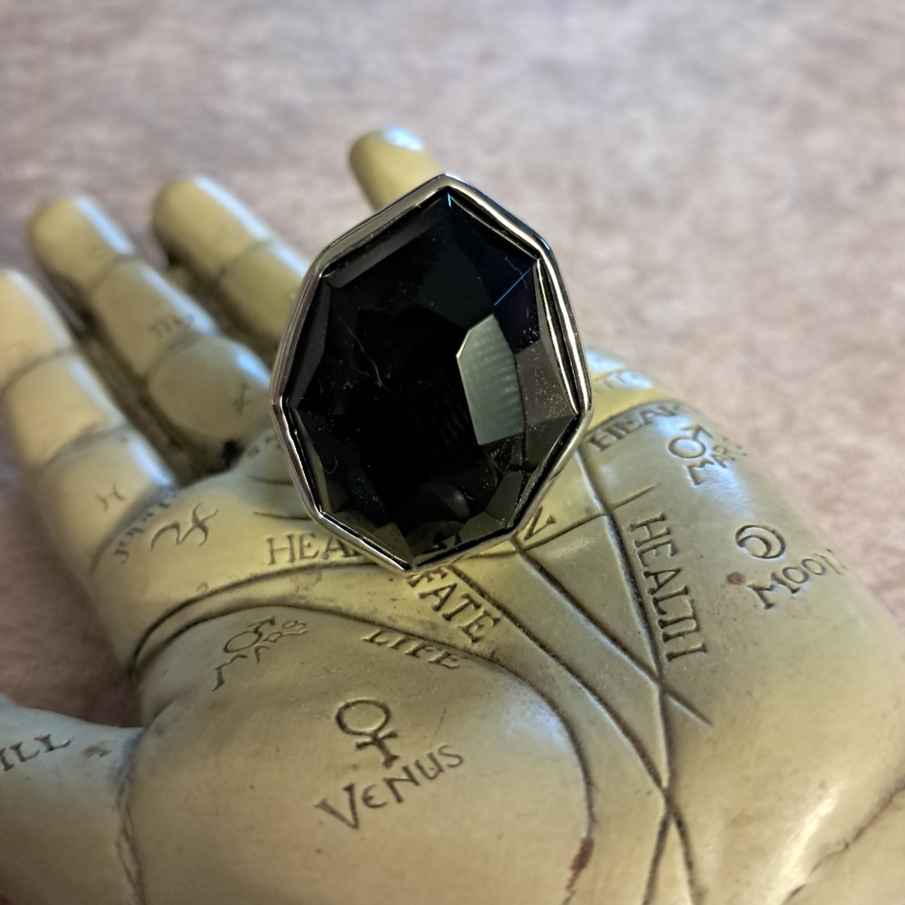 Statement Cocktail Ring Large Black Faceted Stone Witch Goth Size 7